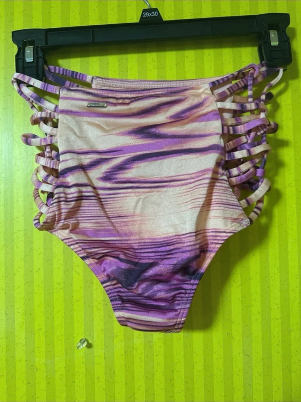 Women’s Pink & Purple Striped Swim Bottoms with Side Straps